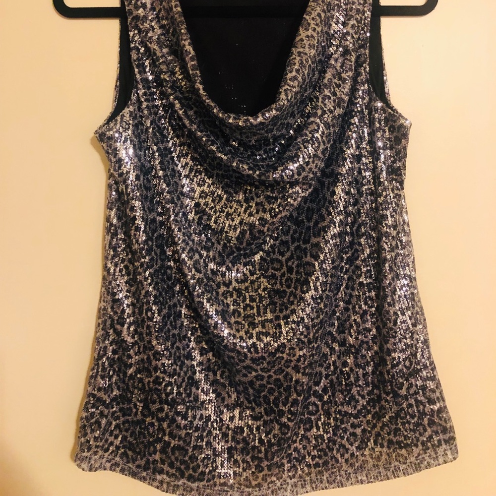 MICHAEL KORS cowl neck sequin cheetah print tank